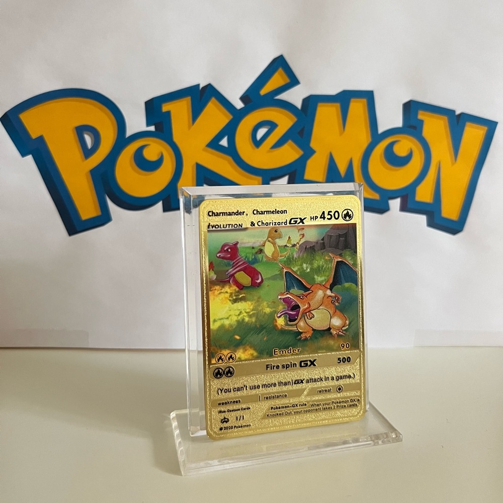 Charmander, Charmeleon & Charizard GX Evolution Metal Gold Foil 1/1 Pokémon Card